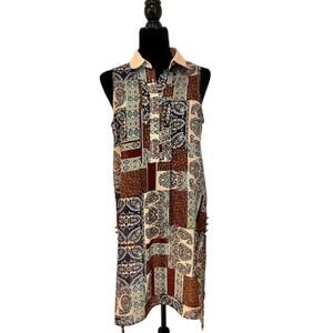 Simply Noelle Blue and Brown Sheer Patchwork Dress Size S/M